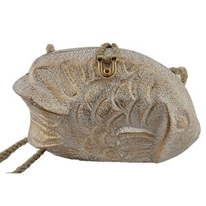 Timmy Woods Beverly Hills Rare Hand Carved Fish Gold Ocean Themed Wood Crossbody